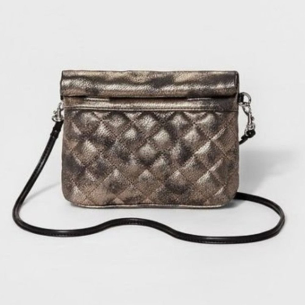 Mossimo Womens Faux Leather Quilted Gold Metallic Fold over Flap Crossbody bag